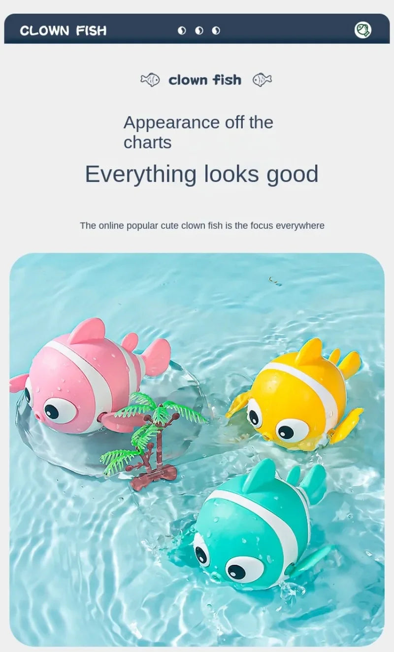 Bath Toys Cute Swimming Clown Fish Bath Toy for Toddlers Floating Wind Up Toys for Boy Girl New Born Baby Bathtub Toddler Toys