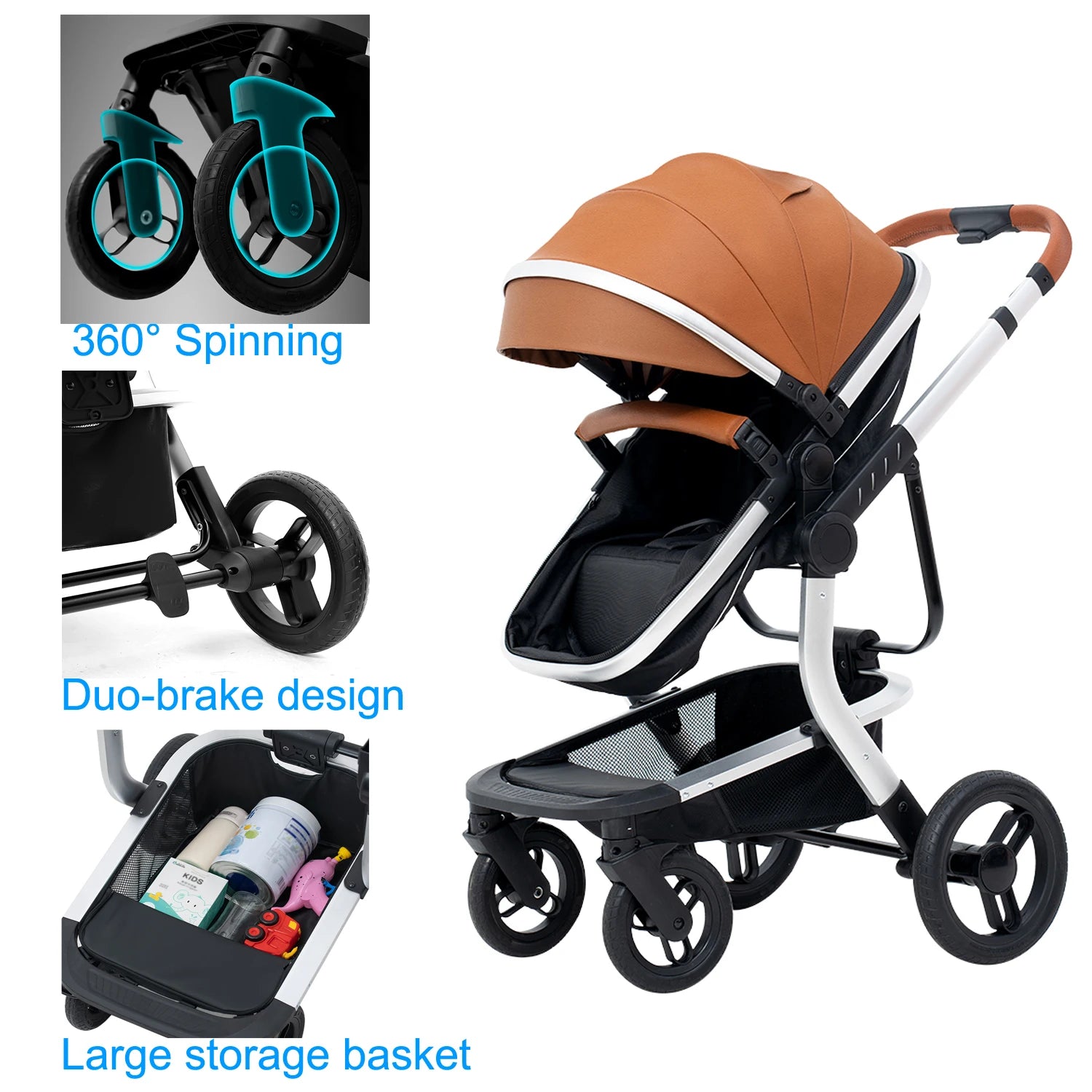 Standard Baby Stroller,Foldable Portable Pram, High Landscape Baby Carriage, Reversible Pushcar for Newborn Toddler